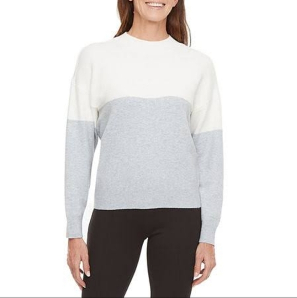 Stylus, Crew Neck Long Sleeve Pullover Sweater, Grey and Ivory, Size Small - Picture 3 of 8